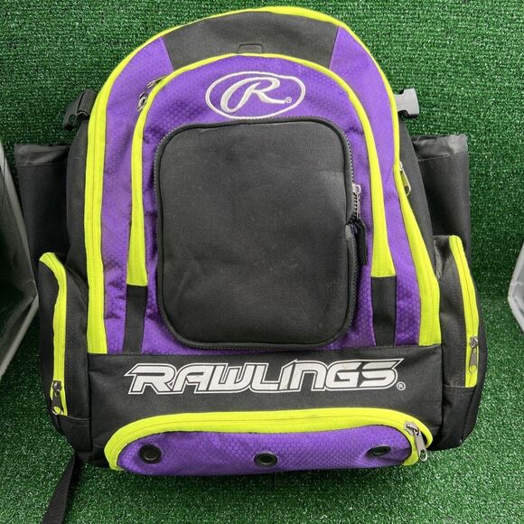 Rawlings Baseball Hybrid Equipment Backpack Black Purple Neon‎ Green Softball - Picture 1 of 16